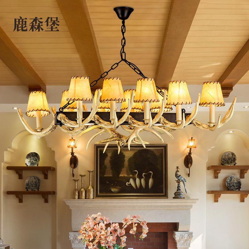 美式复古鹿角吊灯客厅餐吊灯北欧田园吧台卡座吊灯树脂铁艺灯