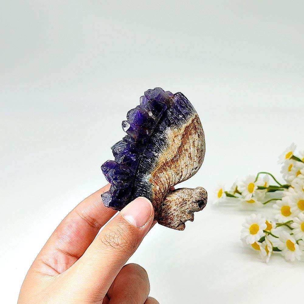 乌拉圭天然紫水晶簇小松鼠摆件菊花晶原石手工雕刻家居客厅装饰品