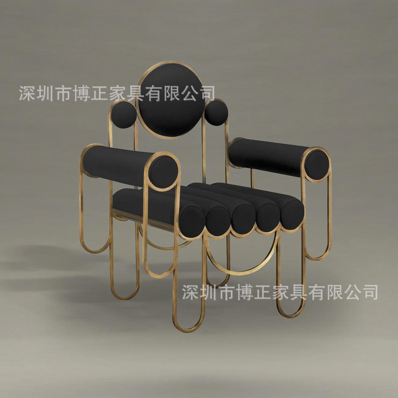 北欧网红不锈钢餐椅简易设计师布艺靠背扶手椅样板间创意个性椅子