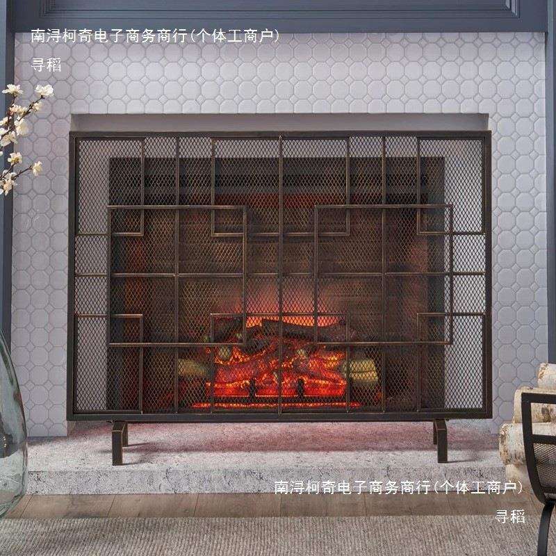 简约铁艺金色壁炉隔断座屏家用带网屏风火炉矮围栏