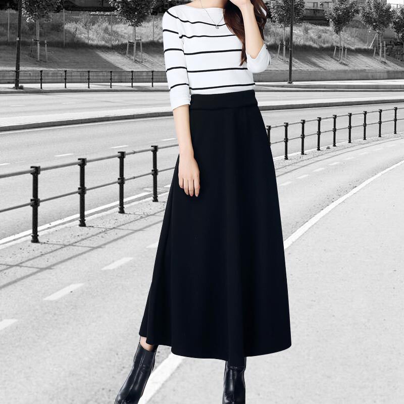 气质秋冬加绒休闲半身裙女中长款高腰显瘦遮肚子大码运动a字长裙