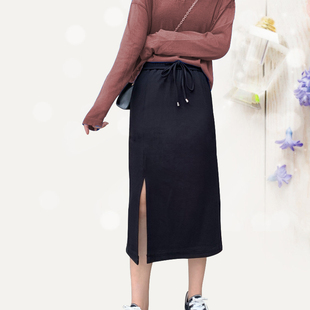 卫衣半身裙女胖mm大码黑色运动夏季2021年宽松休闲中长款前开叉裙