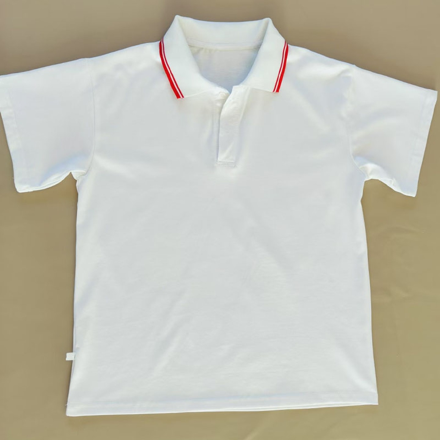 夏棉质白色校服短袖白领拼两道大红条男女通用班服POLO衫T恤上衣