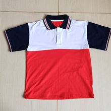 白色拼大红色校服短袖藏蓝领上白红白条男女通用T恤班服POLO衫夏
