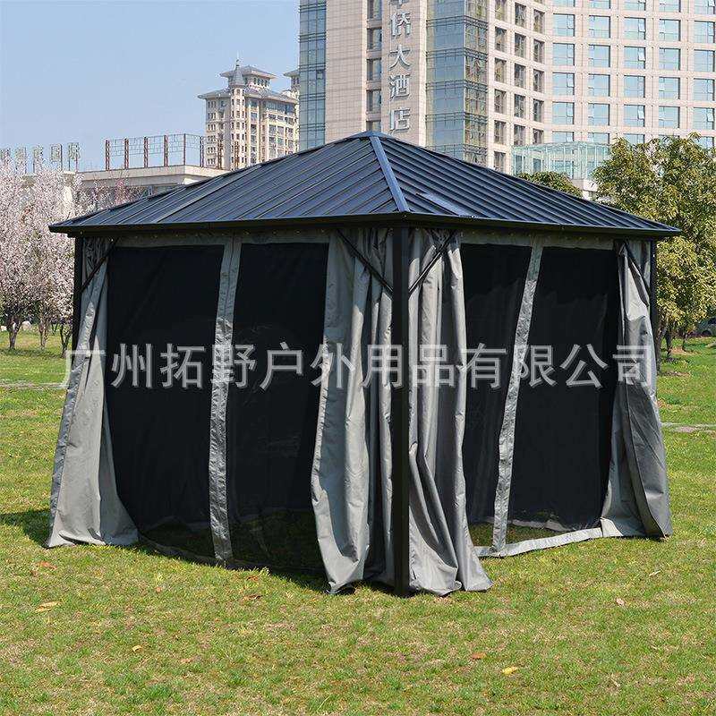 户外凉亭庭院休闲遮阳亭带LED灯欧式别墅民宿四角凉亭带围布纱网