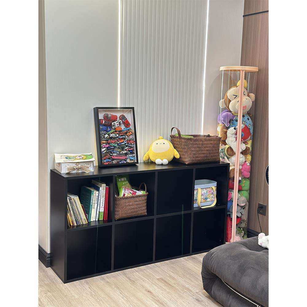 实木黑色八方格子矮中岛柜自由组合法式收纳办公家用落地置物书架
