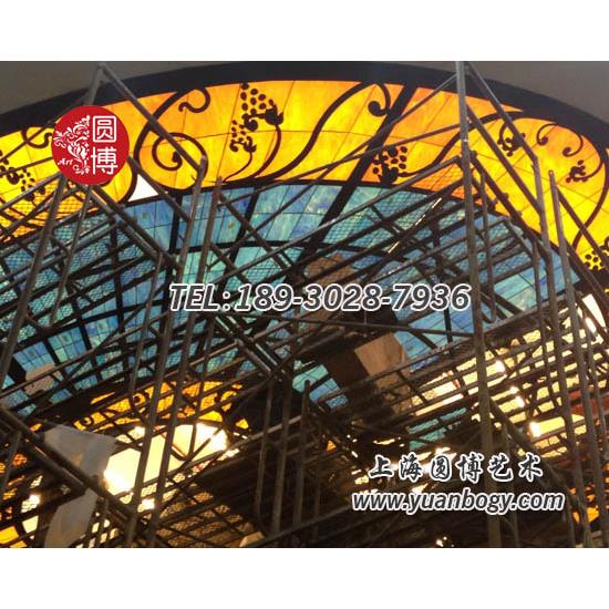 精美彩绘玻璃彩色玻璃穹顶欧式镶嵌玻璃穹顶圆博工艺