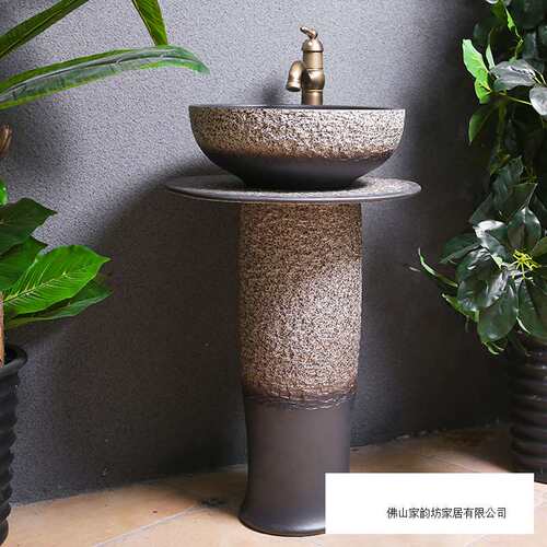 阳台立柱盆陶瓷一体落地式洗手台盆卫生间艺术花园户外洗脸池庭院