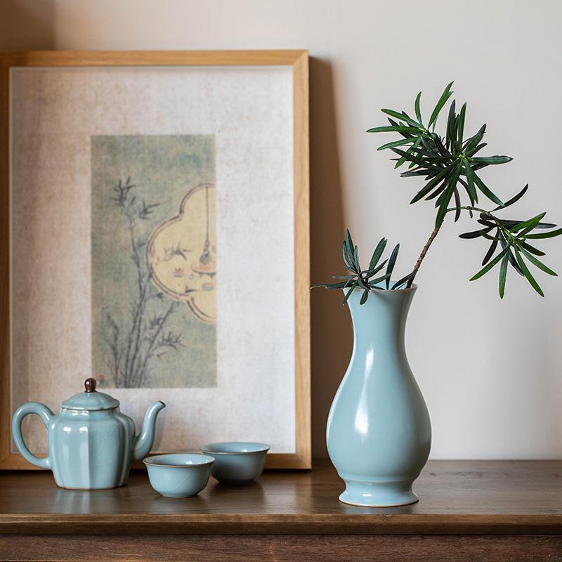 花瓶插花手工禅意茶台摆件复古中式茶室中式博古架桌面装饰玉壶瓶