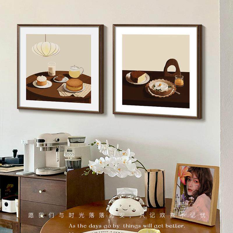 惬意午后 复古风咖啡店氛围感装饰画美拉德餐厅组合画桌边柜摆画