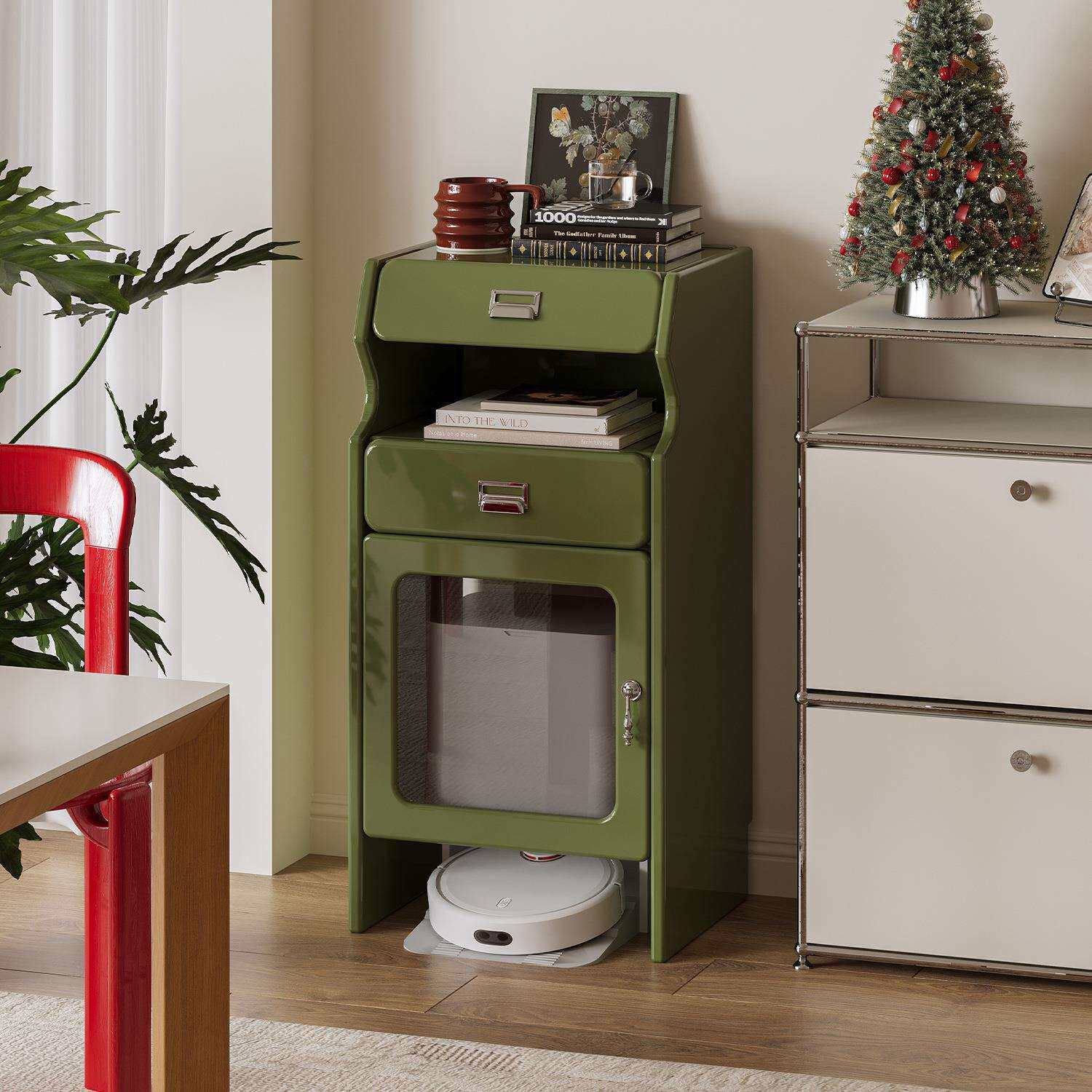 扫地机器人储藏柜家政柜沙发边柜置物架简约角柜日式奶油风