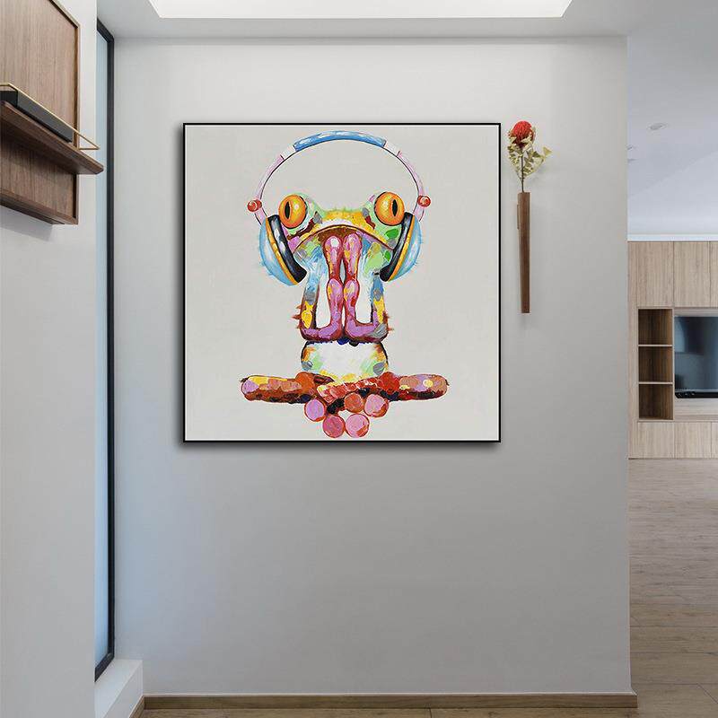 亚马逊热销可爱青蛙纯手绘油画肌理加笔装饰画芯客厅沙发墙画