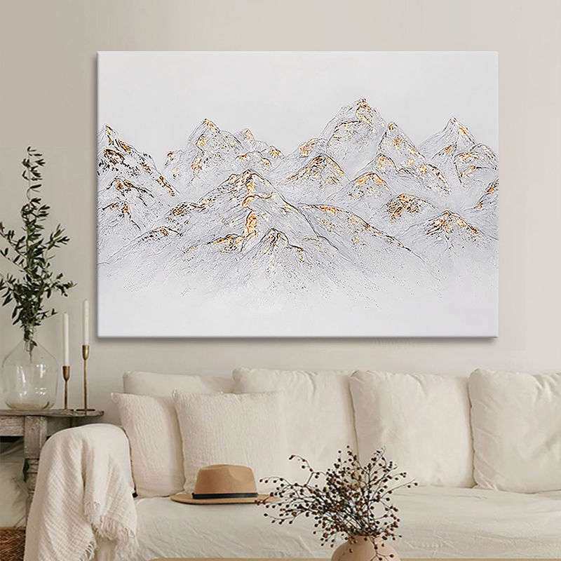 日照金山纯手绘肌理油画新中式靠山图客厅装饰画轻奢金箔玄关挂画