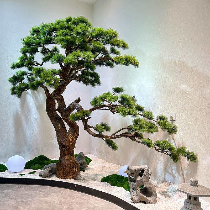 假树罗汉松室内造景绿植景观橱窗楼梯下布置仿真花仿真迎客松