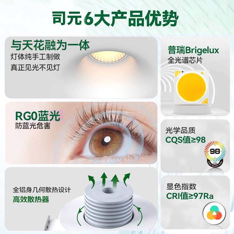 嵌入式石膏灯客厅卧室石膏射灯全光谱护眼LED射灯