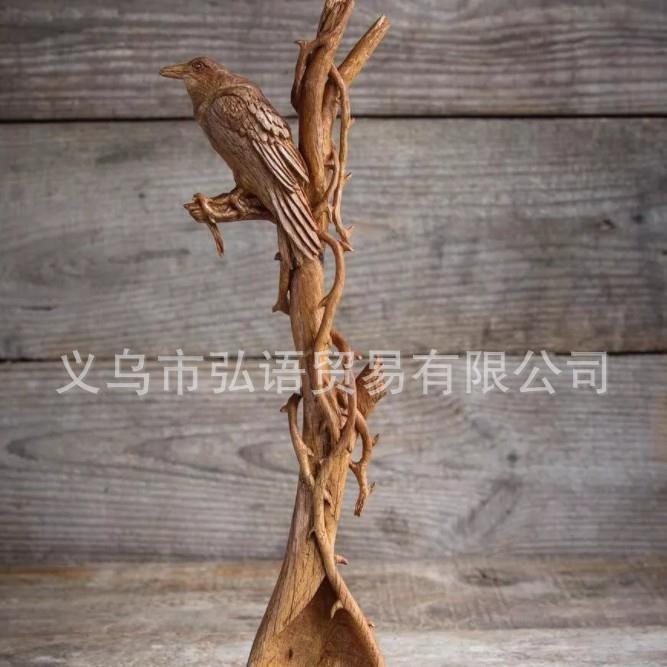 跨境新款动物鸟勺子木质工艺品摆件收藏花朵勺子