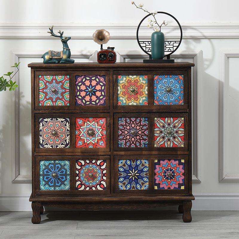 欧式实木储物柜客厅彩绘复古卧室收纳柜阳台多层置物柜木质斗柜