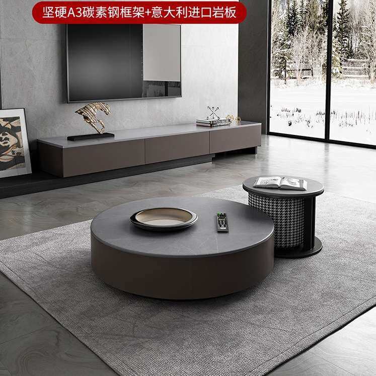 圆形KTV娱乐茶几 优质岩板台面金属框架 K房大气简洁商用茶几厂家