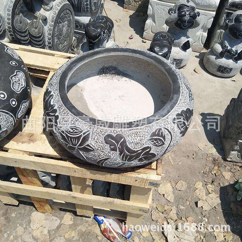 大理石仿古石雕青石鱼缸大缸青石做旧f雕刻水槽摆件石头鱼缸