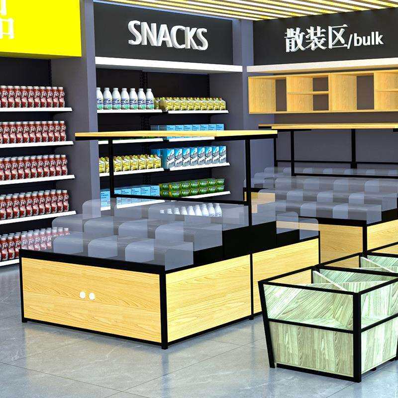 散装五谷杂粮架单双面粮食米面展示货架多层钢木食品级亚克力货柜