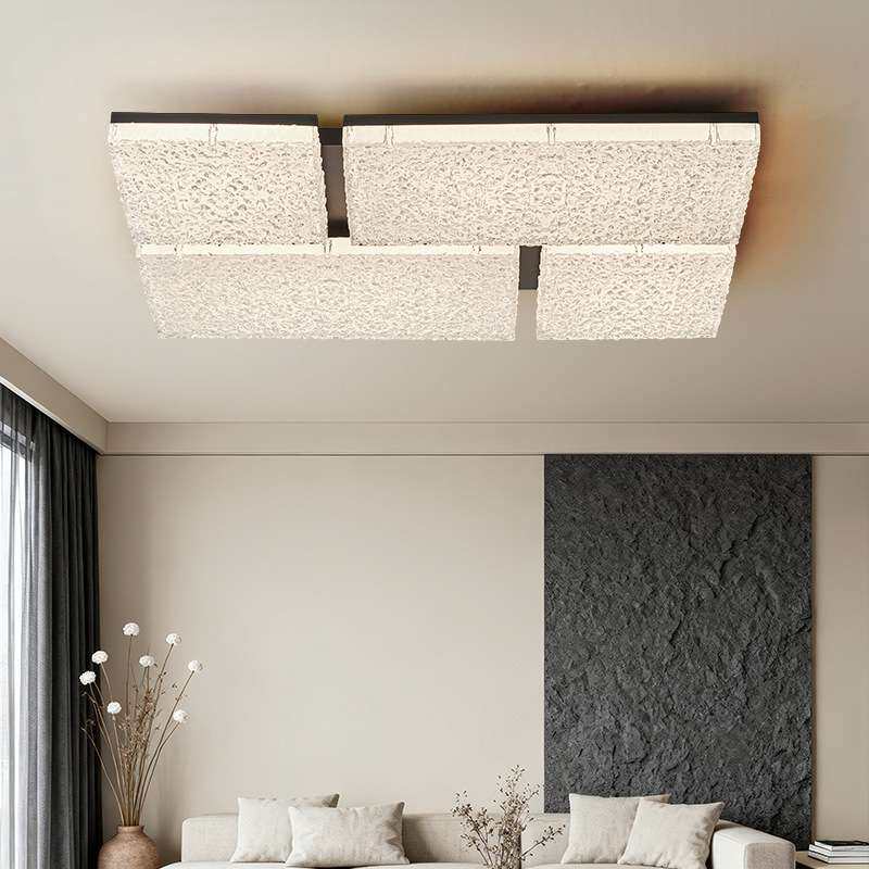 轻奢北欧长方形客厅led高亮吸顶灯极简冰纹温馨全屋套餐灯具组合
