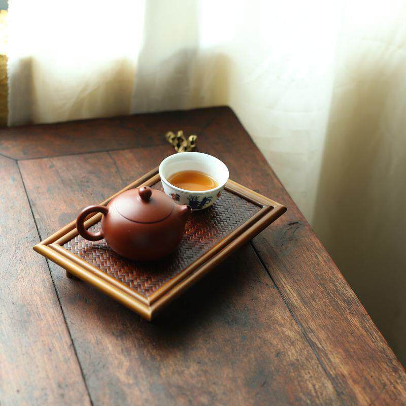 大漆茶台 原竹日式席茶具茶盘家用小茶台茶桌壶垫干泡台 一壶一杯