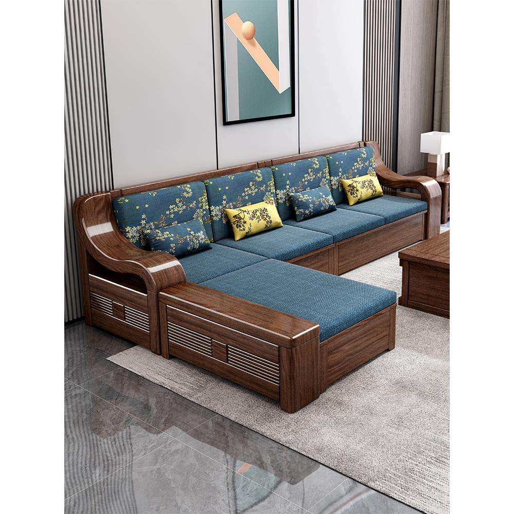 金丝胡桃木全实木沙发组合冬夏两用新中式客厅简约小户型储物家具