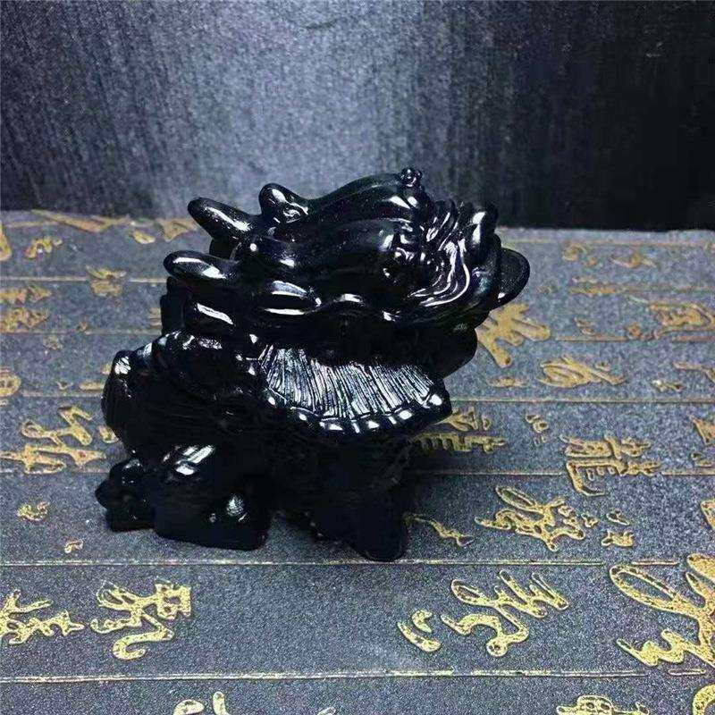 天然材质黑曜石钱币麒麟摆件家居办公生活摆饰雕刻精美栩栩如生