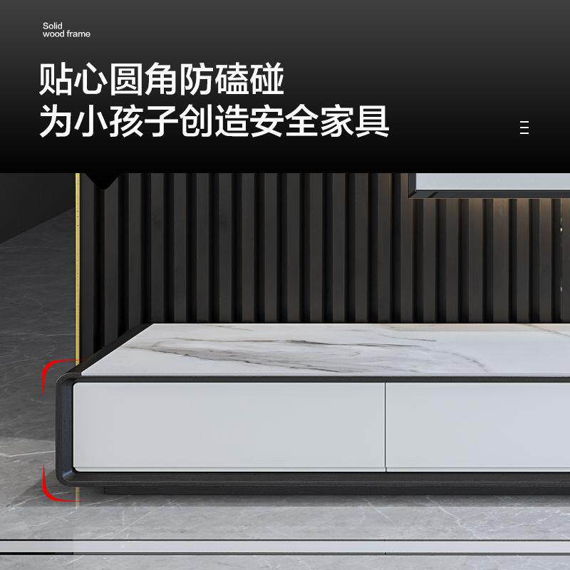 现代简约岩板电视柜茶几组合客厅新款极简黑白意式小户型储物墙柜