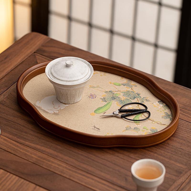 玉兔海棠托盘家用竹木玻璃茶托盘干泡茶盘水果盘点心收纳盘小茶台