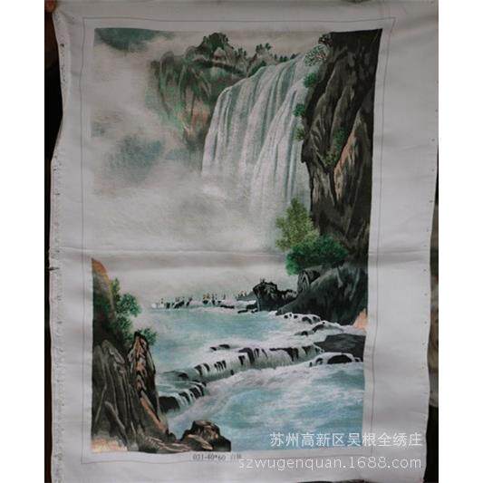 厂家生产苏绣手工刺绣画客厅装饰山水风景画未装裱绣片