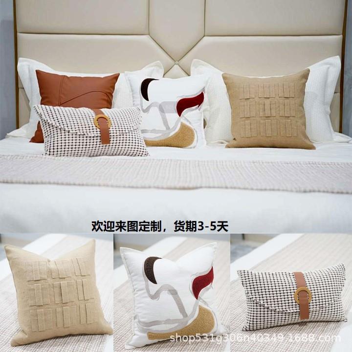 现代样板床品十件套简约诧寂风咖色酒店样板间抱枕家具卖场床品