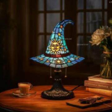 跨境新款Stained Glass Witch Hat Lamp装饰灯客厅室内卧室