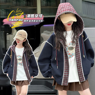超高品质双层有内衬纯棉拼格子外套秋季 女童 新款
