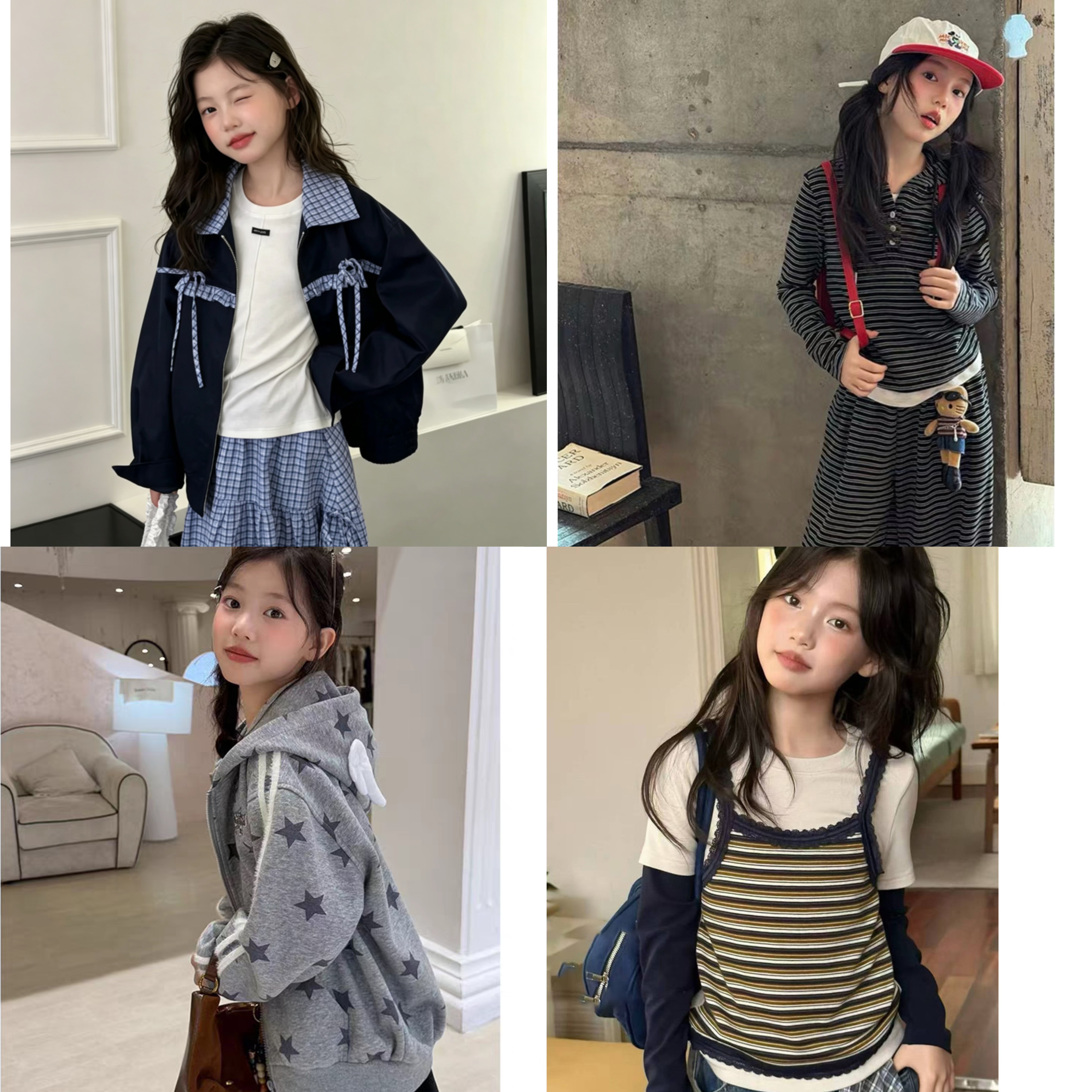 [现货501-535]女大童秋冬季新款套装牛仔裤T恤娃娃衫外套组合