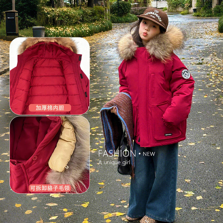 工装棉服女装真毛领貉子毛毛领可拆卸加棉加厚