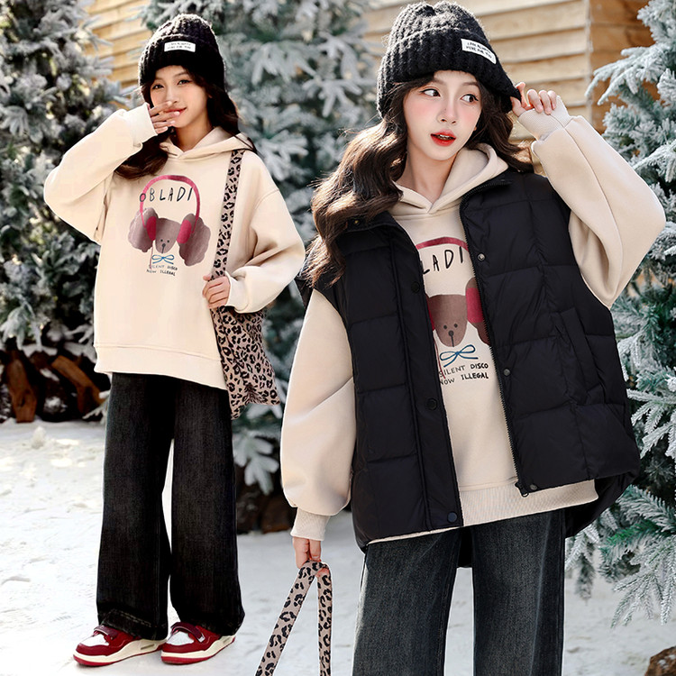 手塞棉马甲加绒卫衣两件套加厚