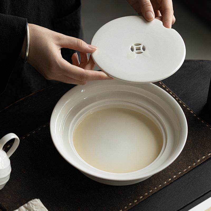 弥言草木灰釉茶盘大号家用蓄水茶盘手工陶瓷双层干泡台茶托盘陶瓷