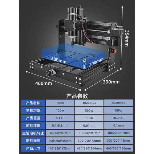 新品激光雕刻机小型便携式打标机500w主轴CNC3020/max/plus数控切