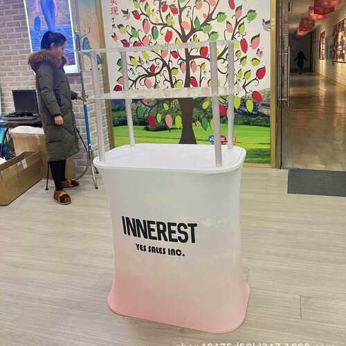 快幕秀前台厂家展会接待台户外地推展示台圆形铝合金折叠促销台