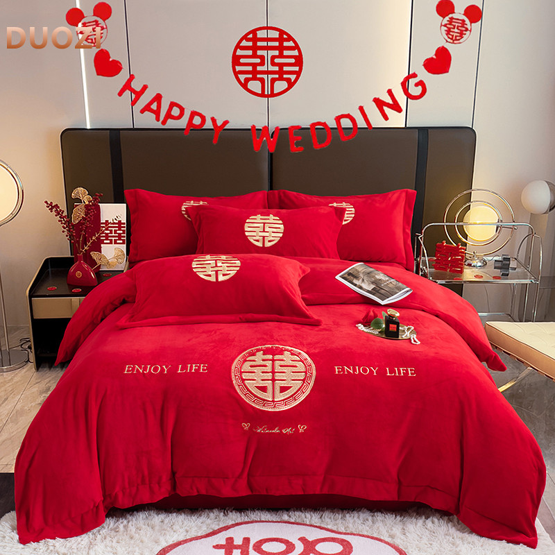 加厚高克重牛奶绒四件套保暖被套