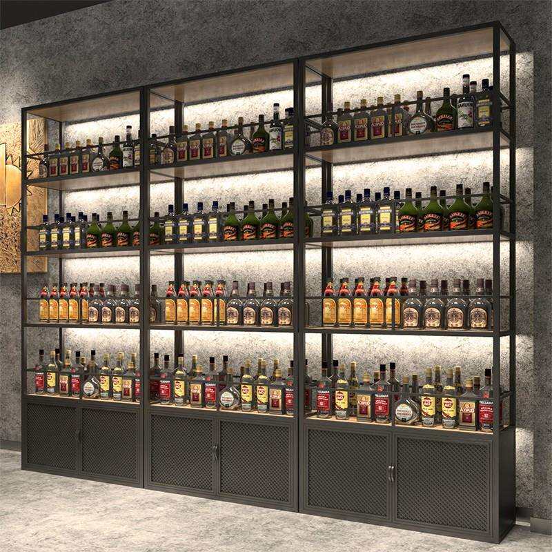 工业风红酒架酒吧商用铁艺酒柜酒庄置物架葡萄啤酒落地展示柜带灯