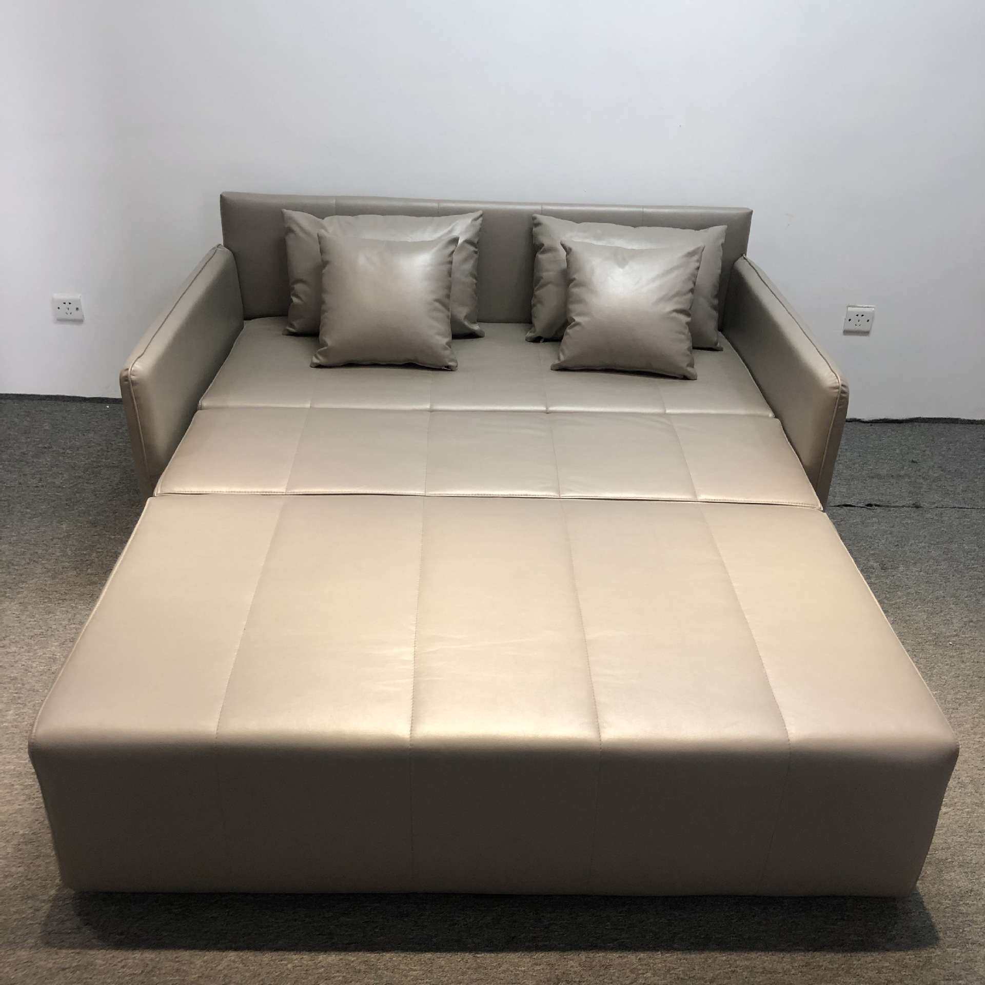 简约现代浅啡色皮艺沙发适用小户型客厅卧室功能两用可储物沙发床