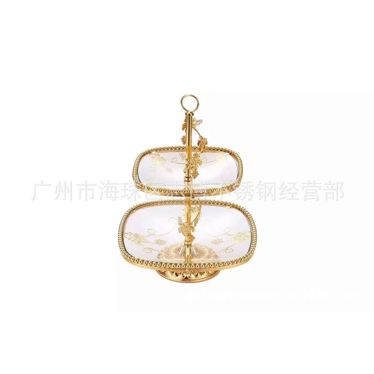 欧式奢华玻璃水果盘现代客厅干果盘创意大号点心盘多层三层糕点架