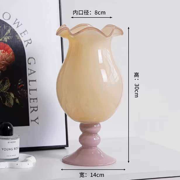 古芬高脚杯紫法式琉璃客厅中香芋花瓶摆件轻奢插花瓶顿创意
