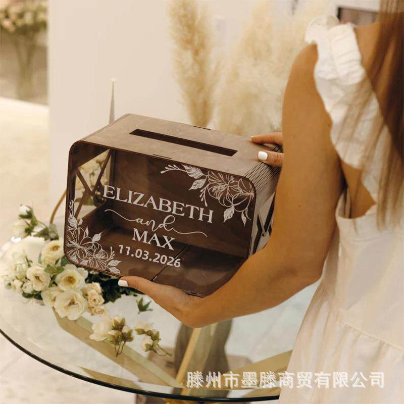 个性化印制木质婚礼卡片盒信封收纳盒婚礼纪念日派对毕业典礼卡盒