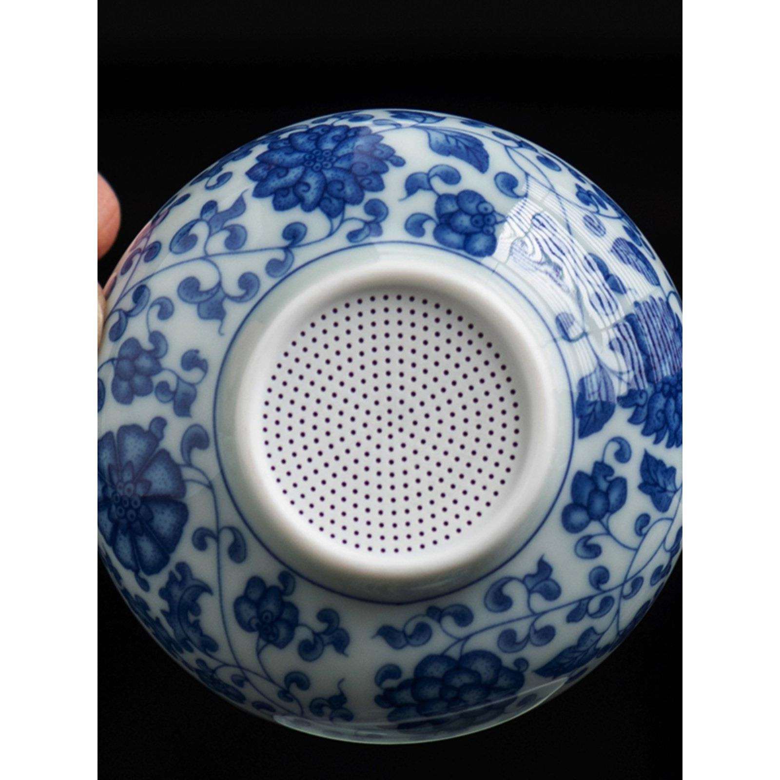 青花瓷茶滤过滤网景德镇全瓷细密茶隔陶瓷茶具配件茶漏一体公道杯