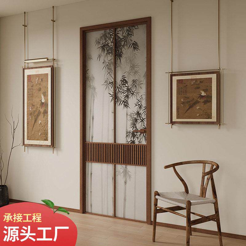 法式复古竹影玻璃门卫生间门宋美学钛镁合金平开门新中式厕所门