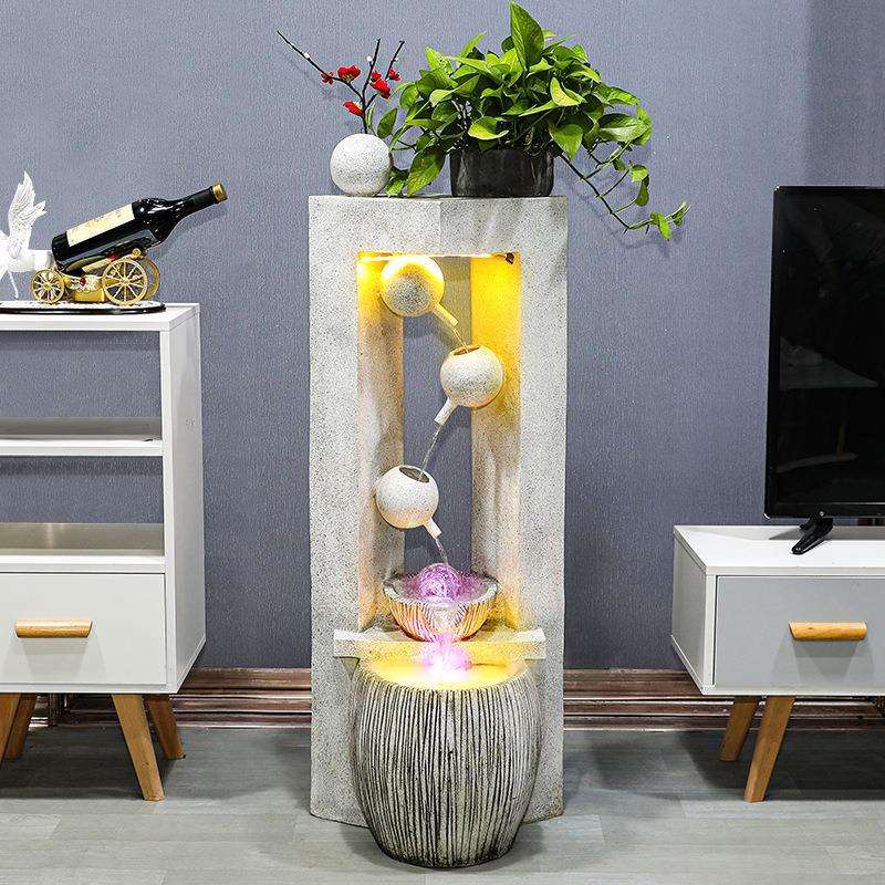 时来运转流水摆件简约现代客厅玄关循环喷泉景观装饰品落地加湿器