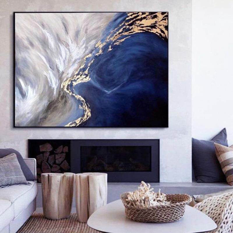 现代简约纯手工绘风景抽像油画厚肌理装饰画挂画大壁画painting